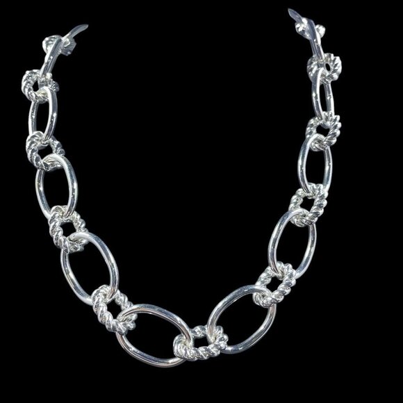 Silver Tone Rope Link Statement Chain Necklace Chunky Glam Vintage Inspired - Picture 2 of 8